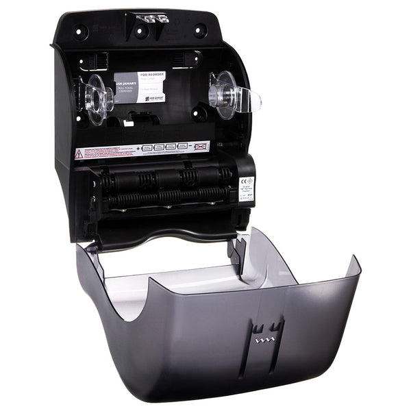 DISPENSADOR DE PAPEL TOALLA AUTO-CORTE OCEANS, NEGRO PERLA, SAN JAMAR No. T8090TBK.