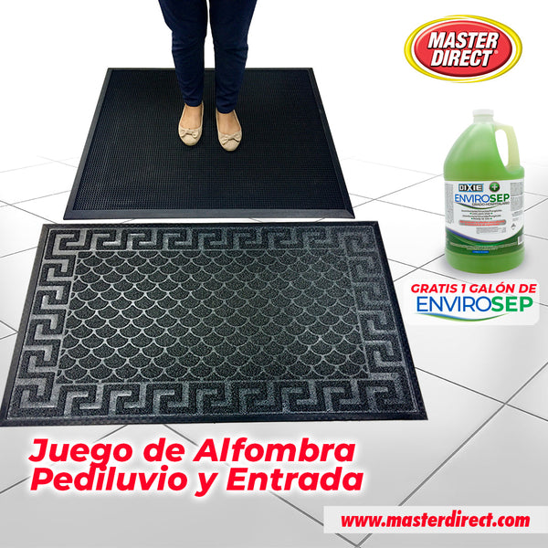 Juego Alfombra de Pediluvio y Entrada, Color Negro Tamaño Comercial.  Incluye 1 Galón de Envirosep.