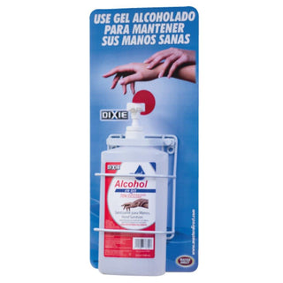 SOPORTE DE PARED BOTELLA OVAL 1 LITRO DE ALCOHOL EN GEL CON LEYENDA 