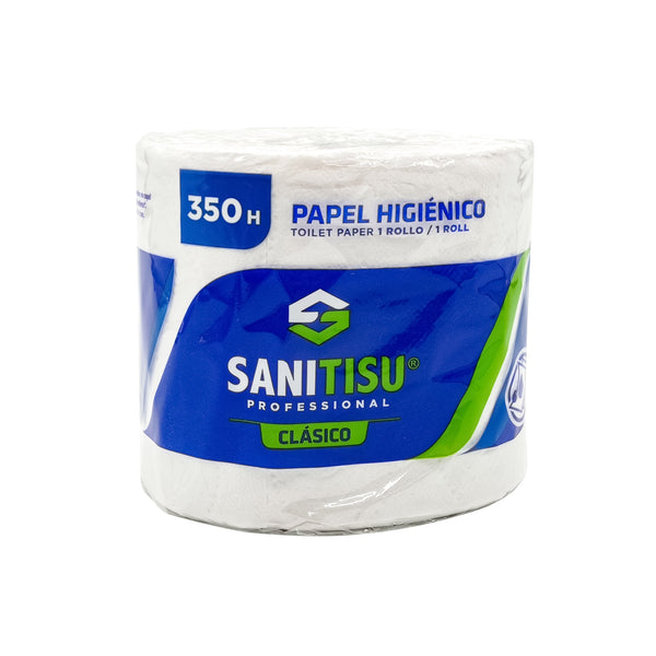 Papel Higiénico en Rollo, 2 Pliegos, 350 Hojas, Sanitisu.  Bulto de 48.